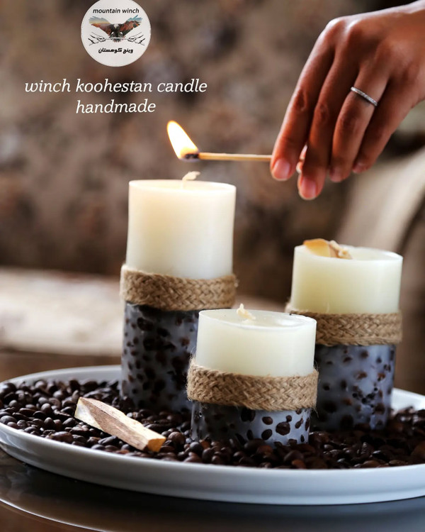 ست ۳عدی شمع استوانه قهوه با ساعت سوخت بالا