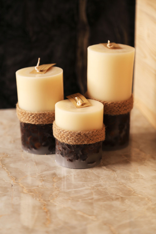 ست ۳تکه شمع استوانه قهوه با متریال درجه یک